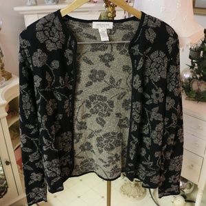 Jones New York Black Flowered Cardigan